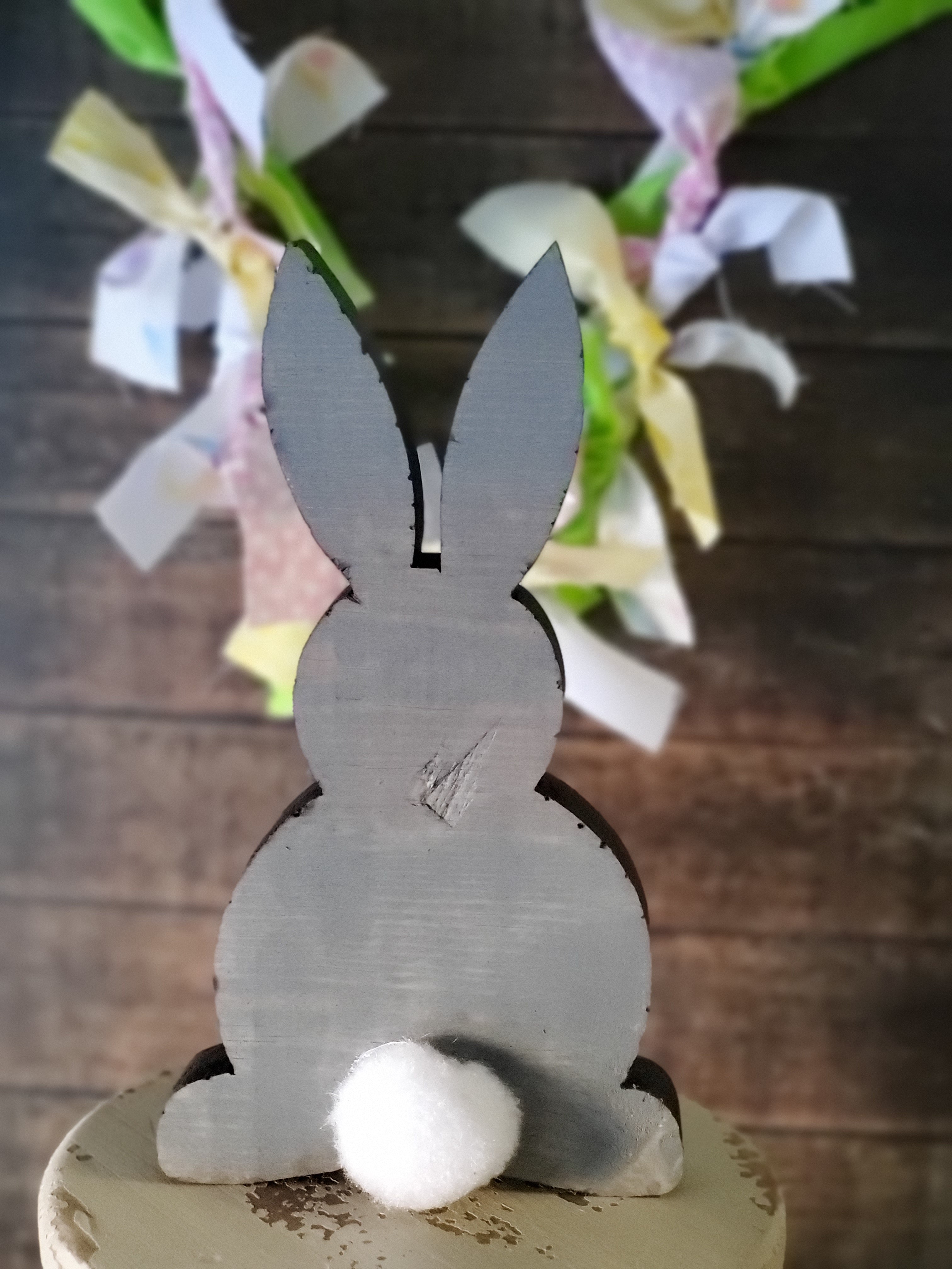 Wooden Easter Bunny with Cotton Tail